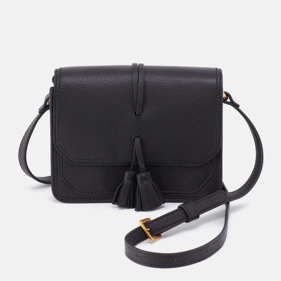 Hobo Black Leather Crossbody Bag With Tassel